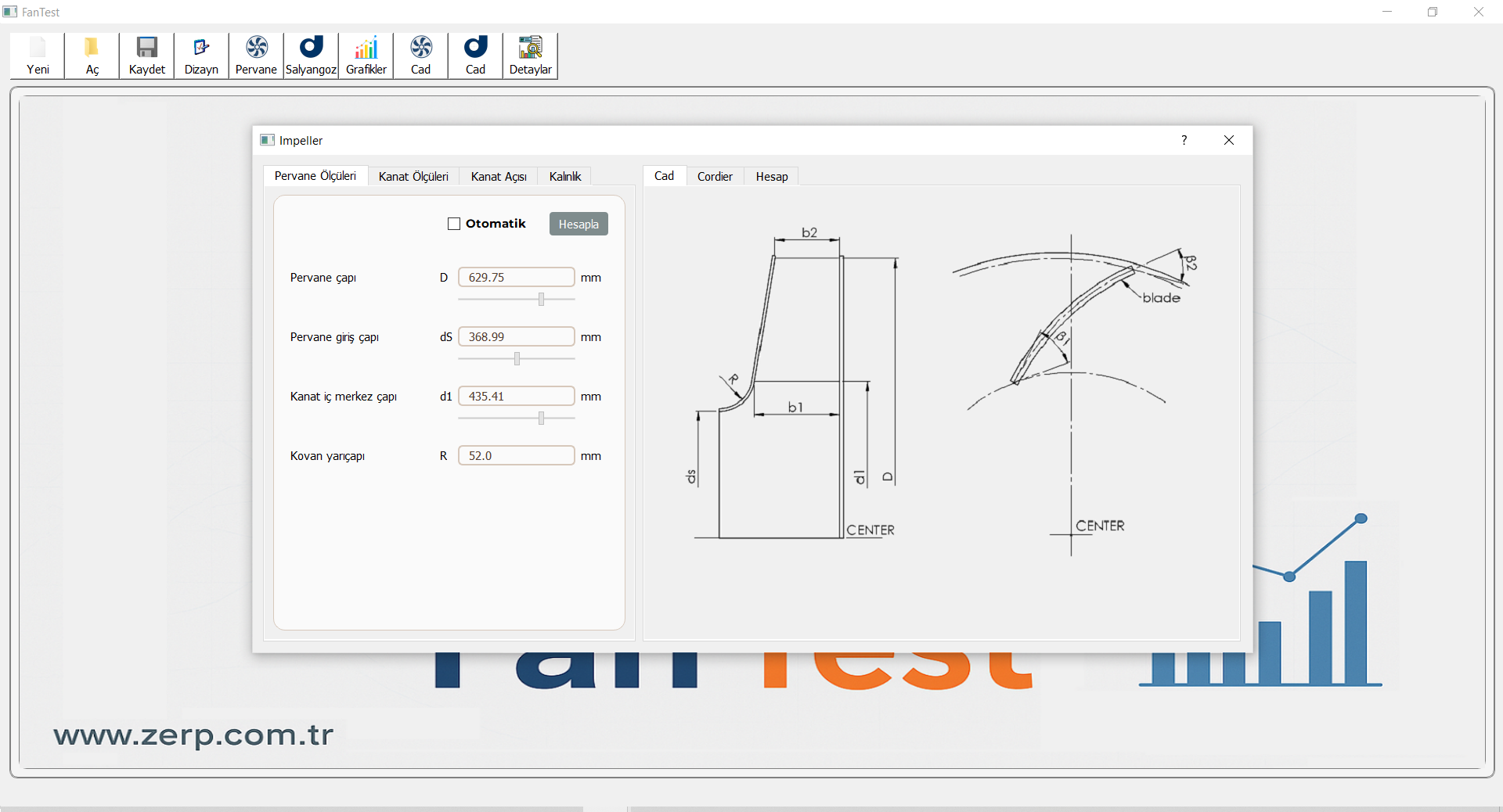 FanTest pervane dizayn ekranı